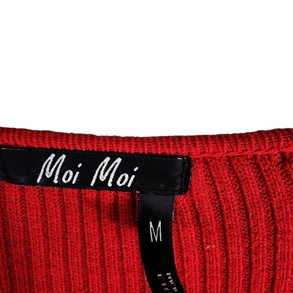 Moi Moi Red Deep V-NECK  Cherry Ribbed Cotton  Sweater - Picture 6 of 14